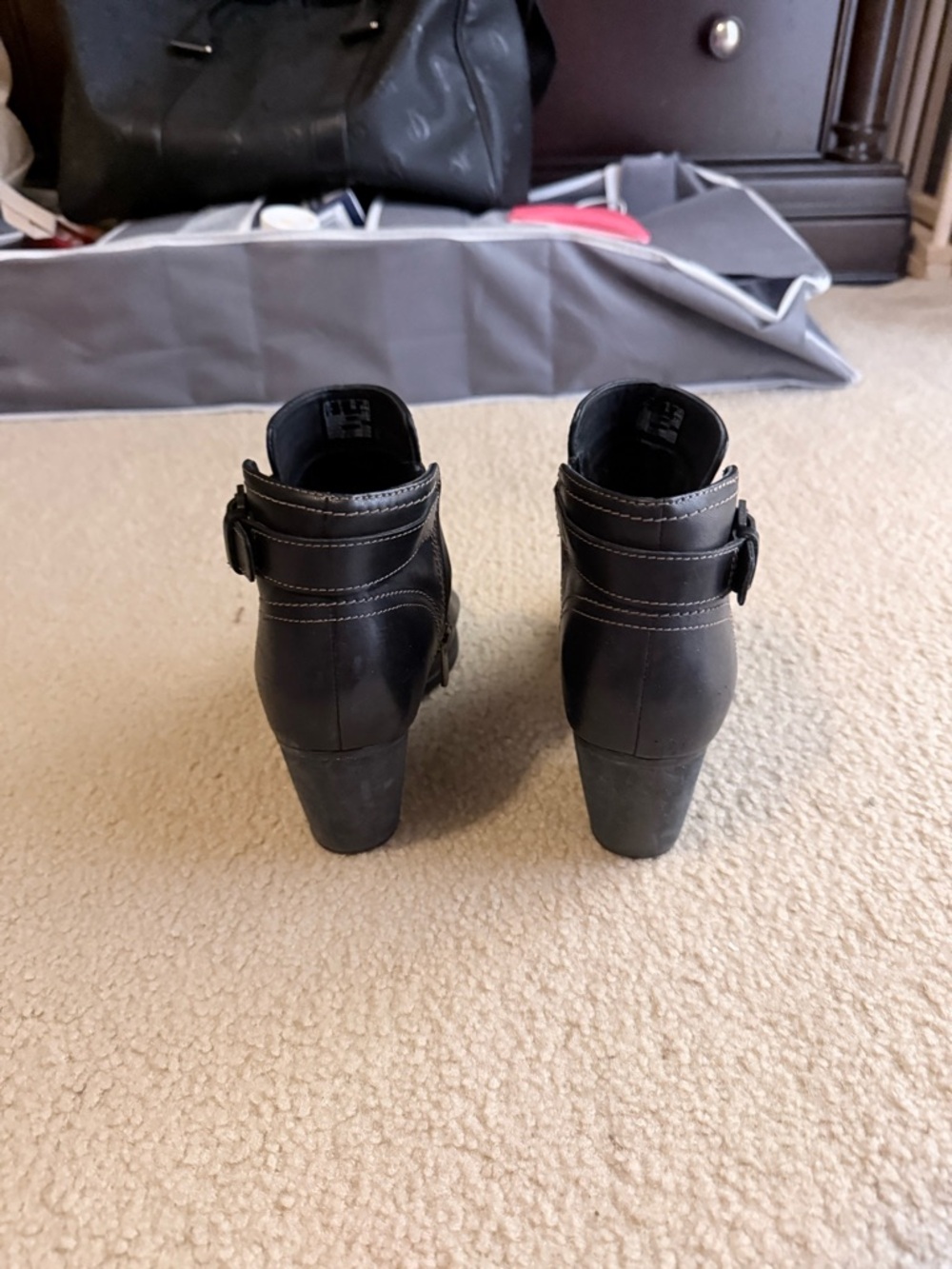 Clarks Black Leather Ankle Booties with Low Block Heel - Picture 2 of 5